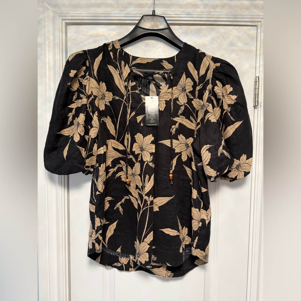 Ralph Lauren Black and Tan Floral Blouse